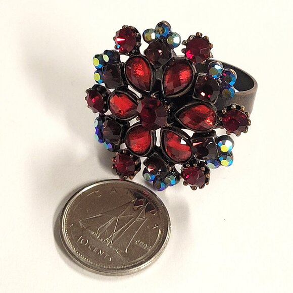 Red Ring Red Flower Ring Adjustable Flower Motif Ring-NEW - Picture 4 of 8